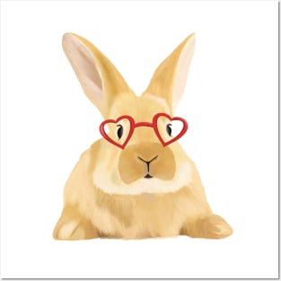 Cute Bunny With Heart Glasses Posters and Art